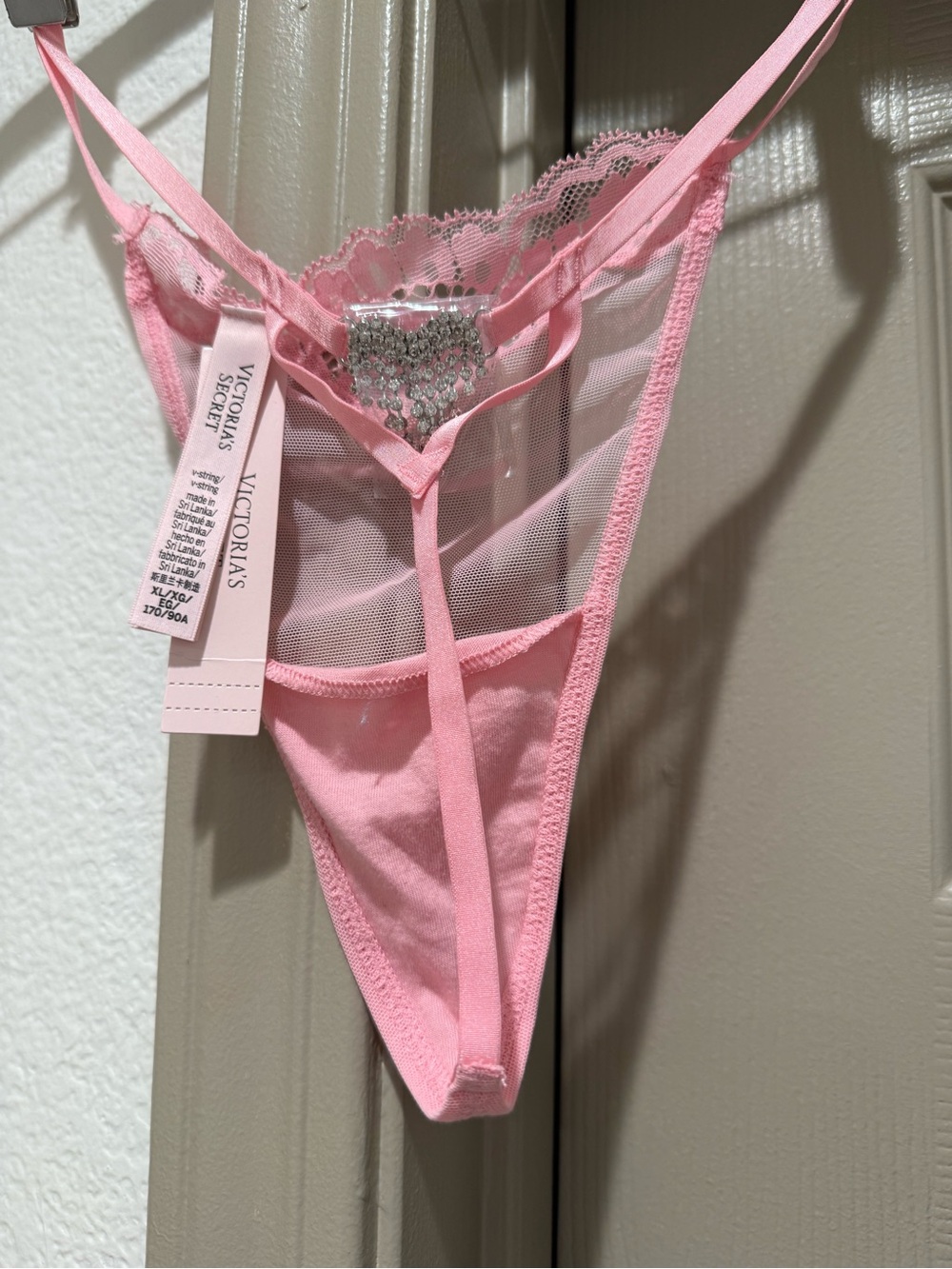 Victoria's Secret Pink Lace & Mesh Thong with Heart Accent